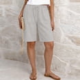 thumbnail image 2 of Costeam Womens Linen Blend Drawstring Elastic Waist Bermuda Shorts with Patch Pockets Casual Summer Mid Thigh Shorts, 2 of 6