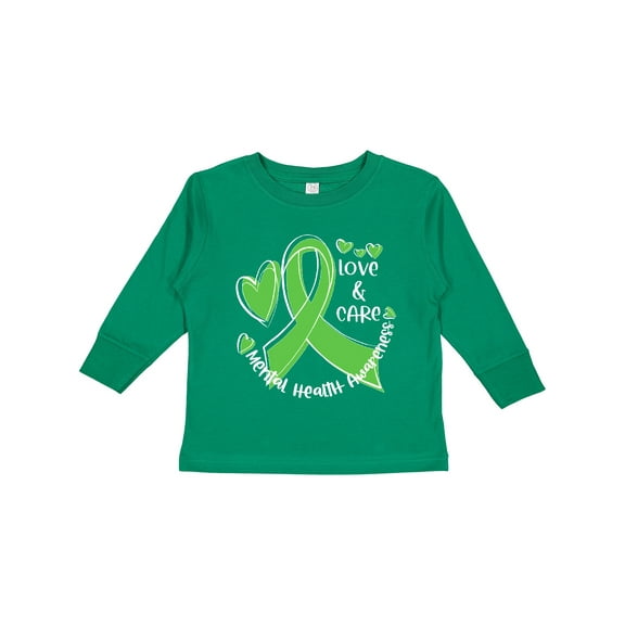Inktastic Love and Care Mental Health Awareness Green Ribbon Boys or Girls Long Sleeve Toddler T-Shirt