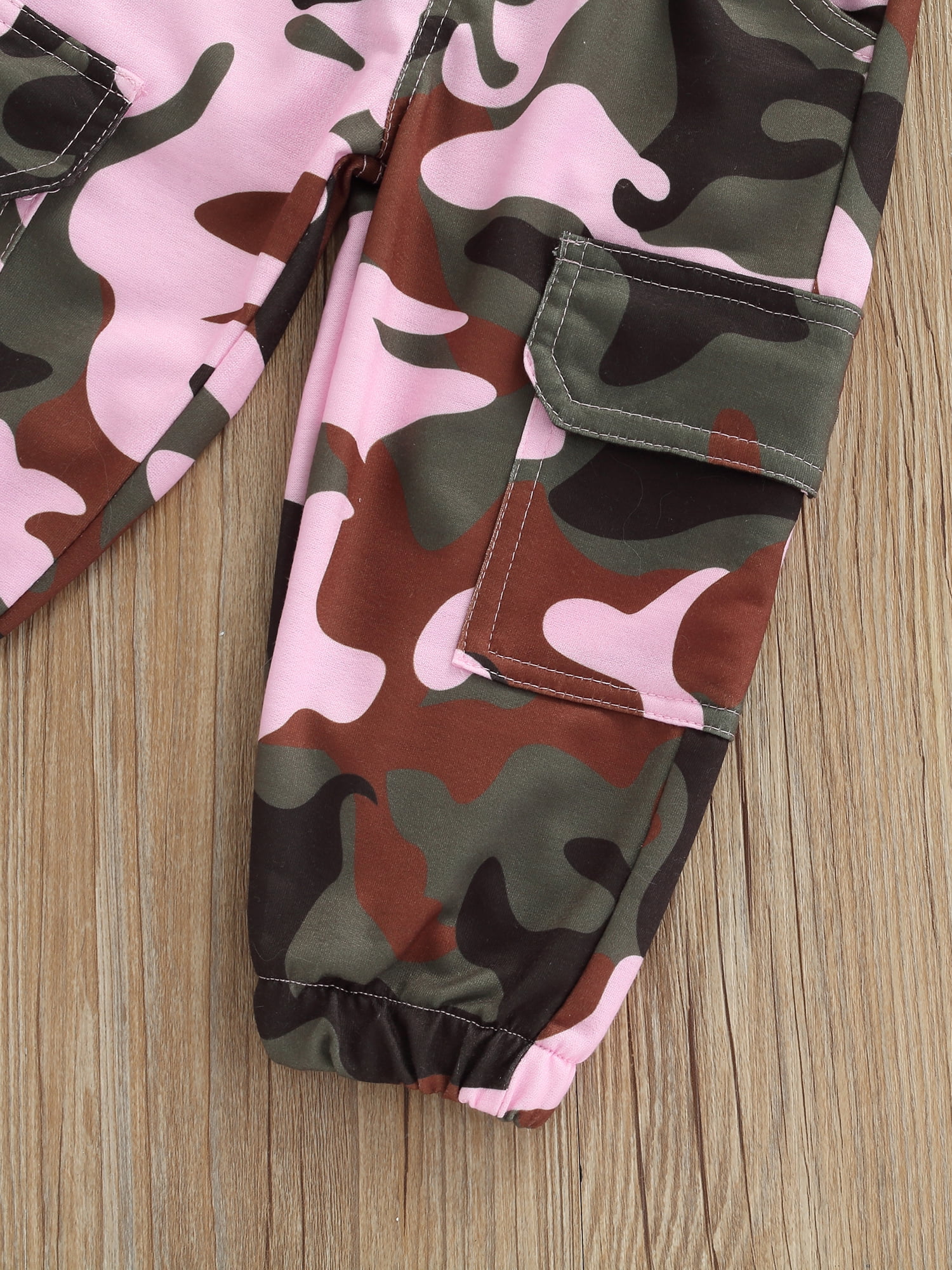 2-piece Toddler Girl Letter Print Tie Knot Long-sleeve Pink Tee and Camouflage Print Pants Set