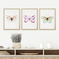 PixonSign Framed Canvas Print Wall Art Set - Colorful Butterfly Portraits Posters - Set of 3 Pastel Nature Country/Farmhouse Preppy Room Decor Boho Wall Décor for Bedroom, Office - 12"x16"x3 Natural