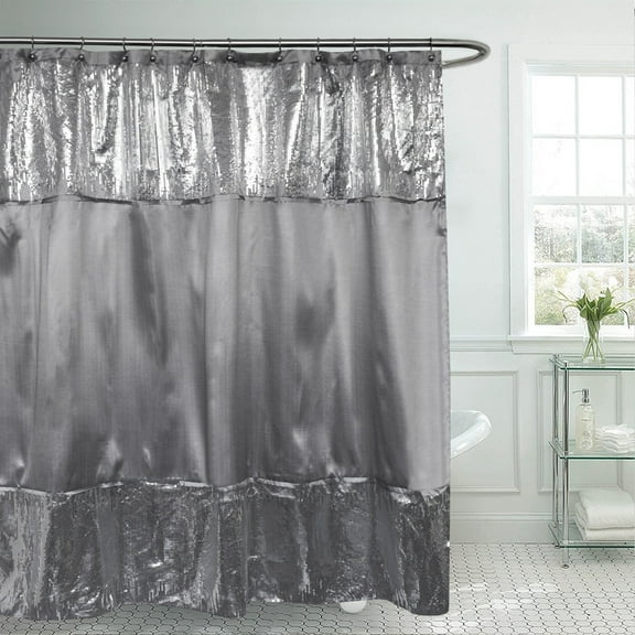 Sweet Home Collection Silver Glamour Sequins Shower Curtain 72" x 72"