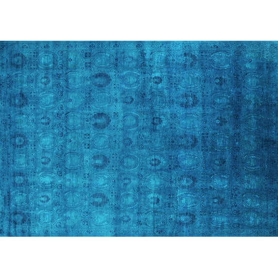 Ahgly Company Machine Washable Indoor Rectangle Oriental Turquoise Blue Industrial Area Rugs, 8' x 12'