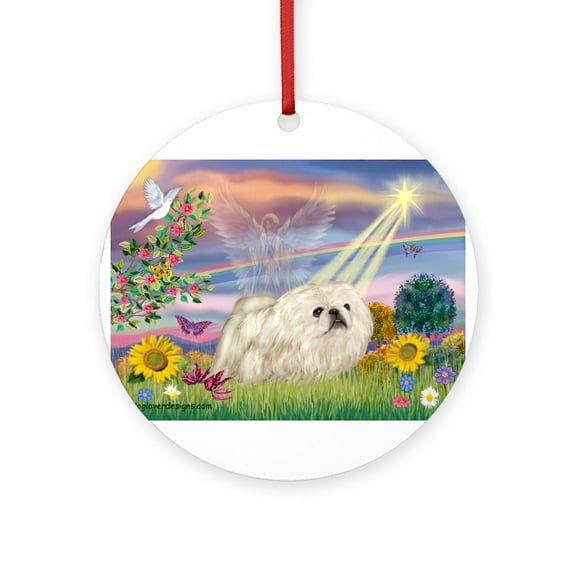 CafePress - Cloud Angel / Pekingese (W) - Round Wood Ornament 4"