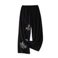 thumbnail image 2 of Utoimkio Women's Floral Embroidered Pants,Elastic Waist Wide Leg Trousers with Pockets, 2 of 8