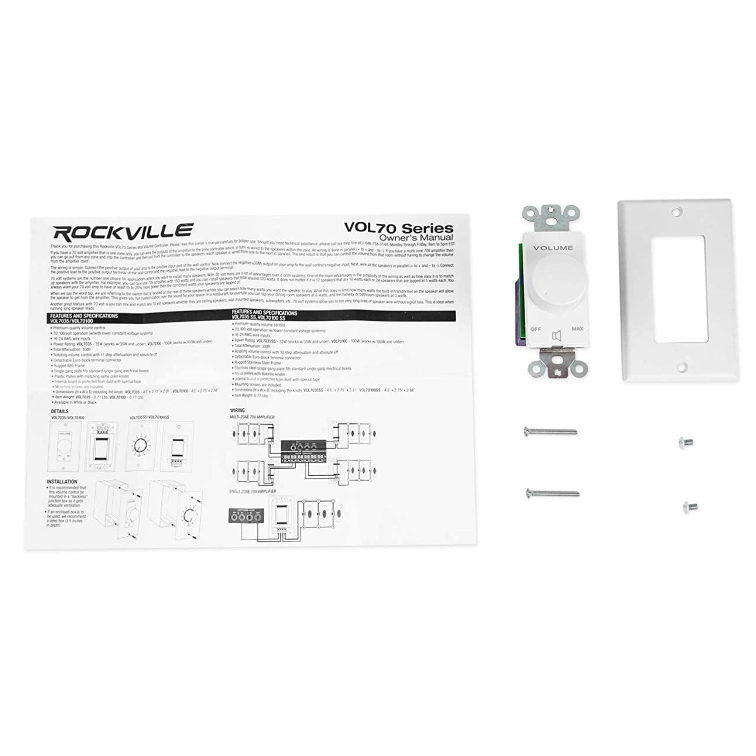 Rockville VOL7035 White 35w 70v Wall Volume Control Zone Controllers 4