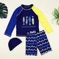 thumbnail image 2 of TOWED22 Toddlers Baby Boys 3-Piece Swimsuit Trunk and Rashguard Hat Set Dark Blue,4-5 Y, 2 of 8