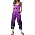 thumbnail image 6 of Halloween Jumpsuits for Women Spaghetti Strap Overalls Print Loose Sleeveless Linen Romper, 6 of 7