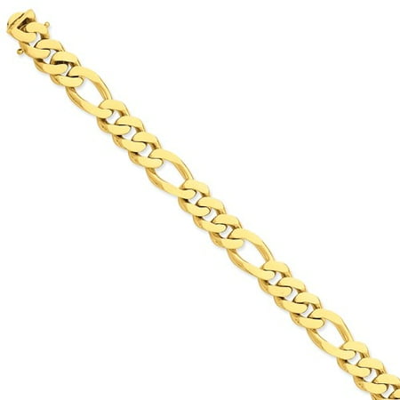 Mens Gold Figaro Bracelet - 14k Yellow Gold 8.5in 11.8mm Hand Figaro Mens Link Bracelet