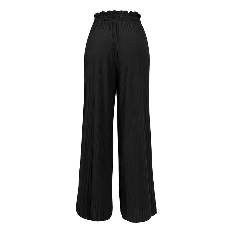 【THE MOZZ】Waug Ribbon Wide Pants Made by Olivia Women's Stretch Trousers, Ribbon Tie Chiffon