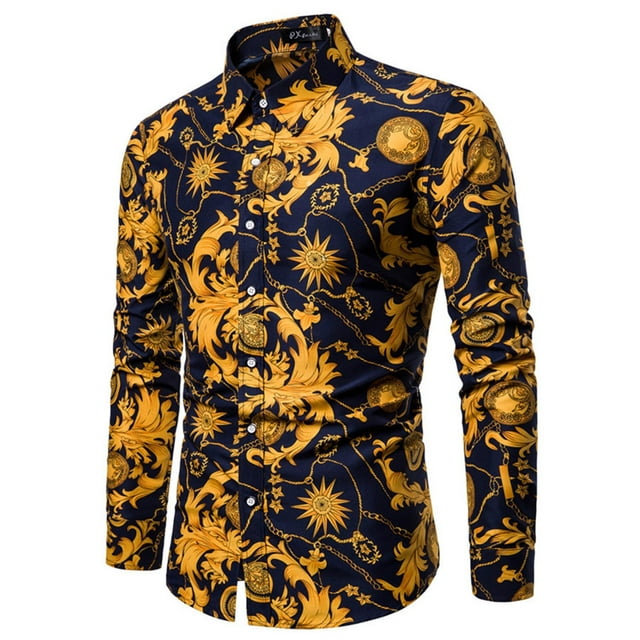 Blusa y camisa de manga larga con cuello vuelto para hombre, informal, con estampado de rosas, botones, manga larga, cuello vuelto, blusa de poliéster para hombre
