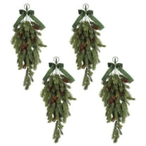 4-Piece Christmas Teardrop Swag Garland Set with Pine Cones & Velvet Bow | 27.5-Inch Artificial Winter Greenery for Indoor & Outdoor Holiday Decor