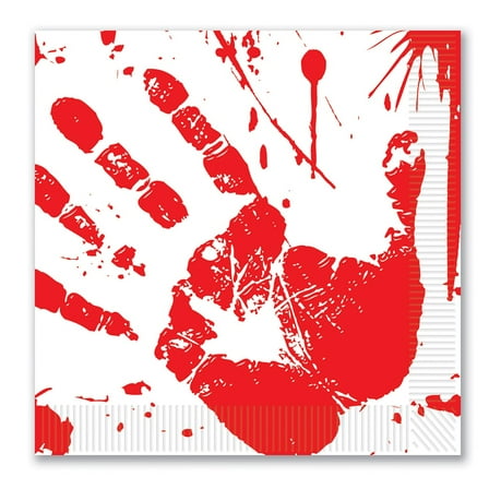 Party Central Club Pack of 192 White and Red Bloody Handprint Halloween Disposable Lunch Napkins