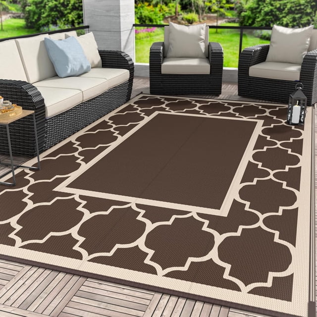 Outdoor Rug for Patio Decor Foldable Reversible Plastic Straw Area Rugs Mat for Camper Outside Carpet for Rv Deck Porch Picnic Beach Balcony