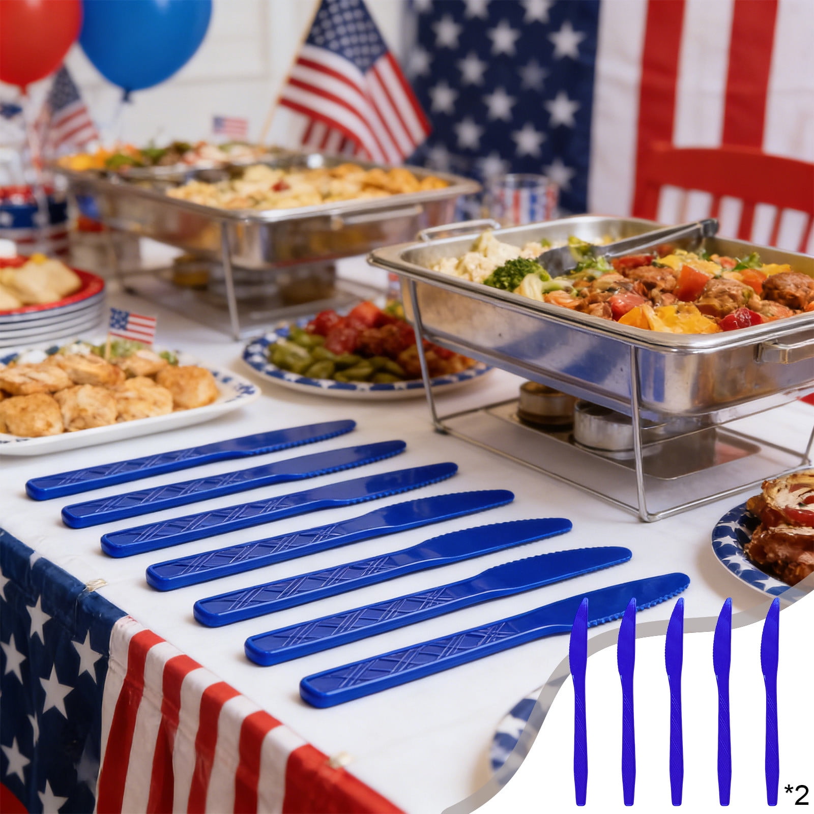 erdimoy 4th of July Patriotic Disposable Plastic Knives 10PCS Blue Star Utensils for Independence Day BBQ Party