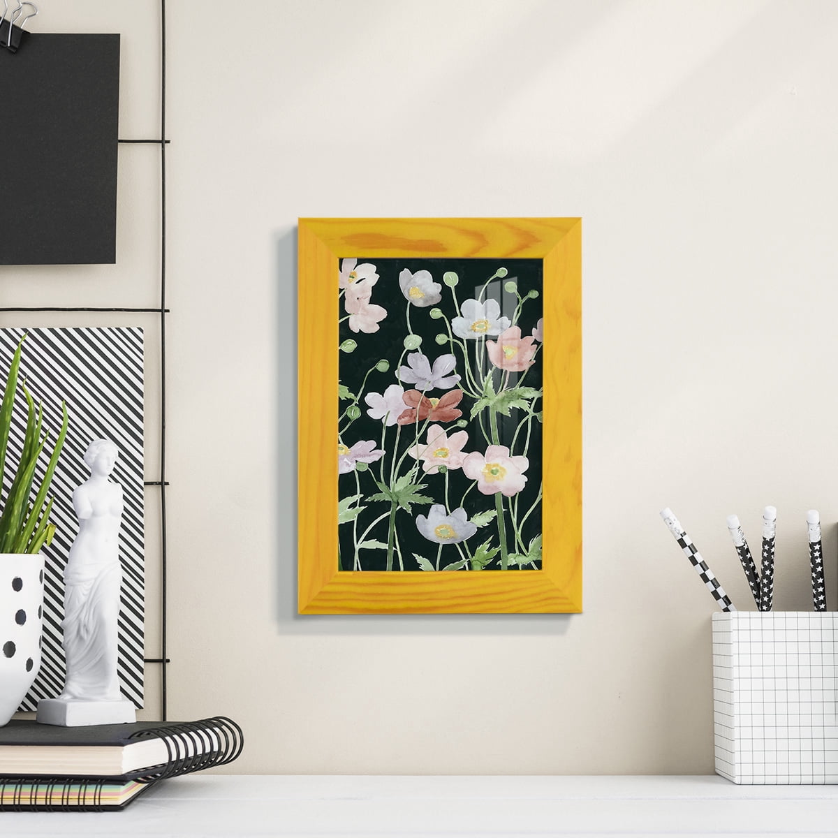 Anemone Dance II -Framed Print w/glass-Sunflower Yellow