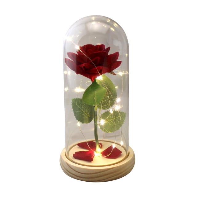 Christmas Day Rose Gifts for Her, Rose in Glass Dome Lasts Forever Red Rose with Lights,Gifts for Women Mom Wife,Anniversary(9*7*15cm)