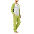thumbnail image 5 of OIOLOYJM Men's Pajama Sets Casual Raglan Long Sleeve Henley Shirts with Bottoms Sets Soft Comfy Lounge Breathable Sleepwear Fluorescent Green M, 5 of 6