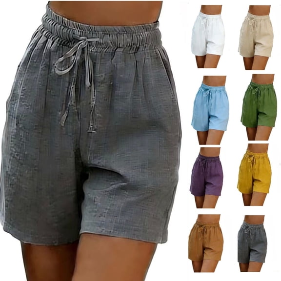 TAGOLD Women Casual Pants Multi Color Shorts With Drawstring Waistband For Summer Daily Wear