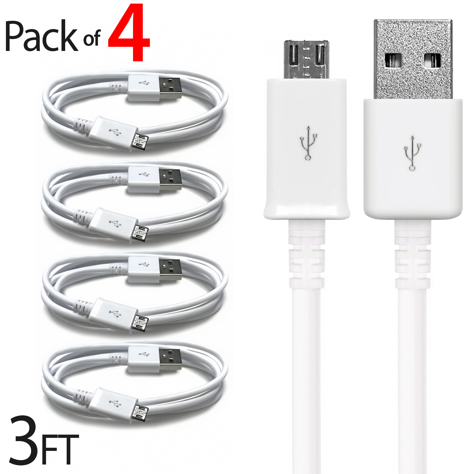 4x Micro USB Cable Charger For Android, FREEDOMTECH 3ft USB to Micro