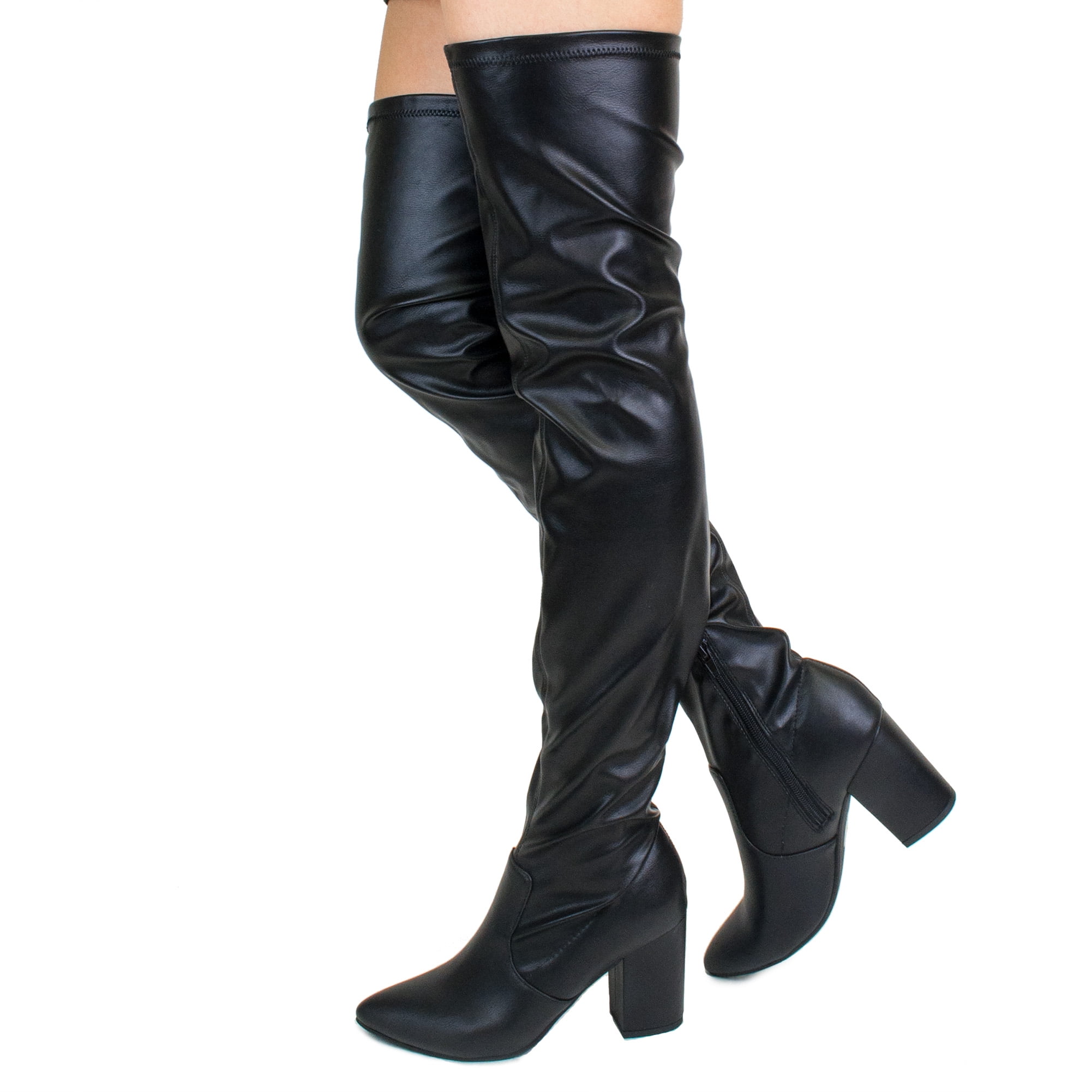 thigh high block heel boots