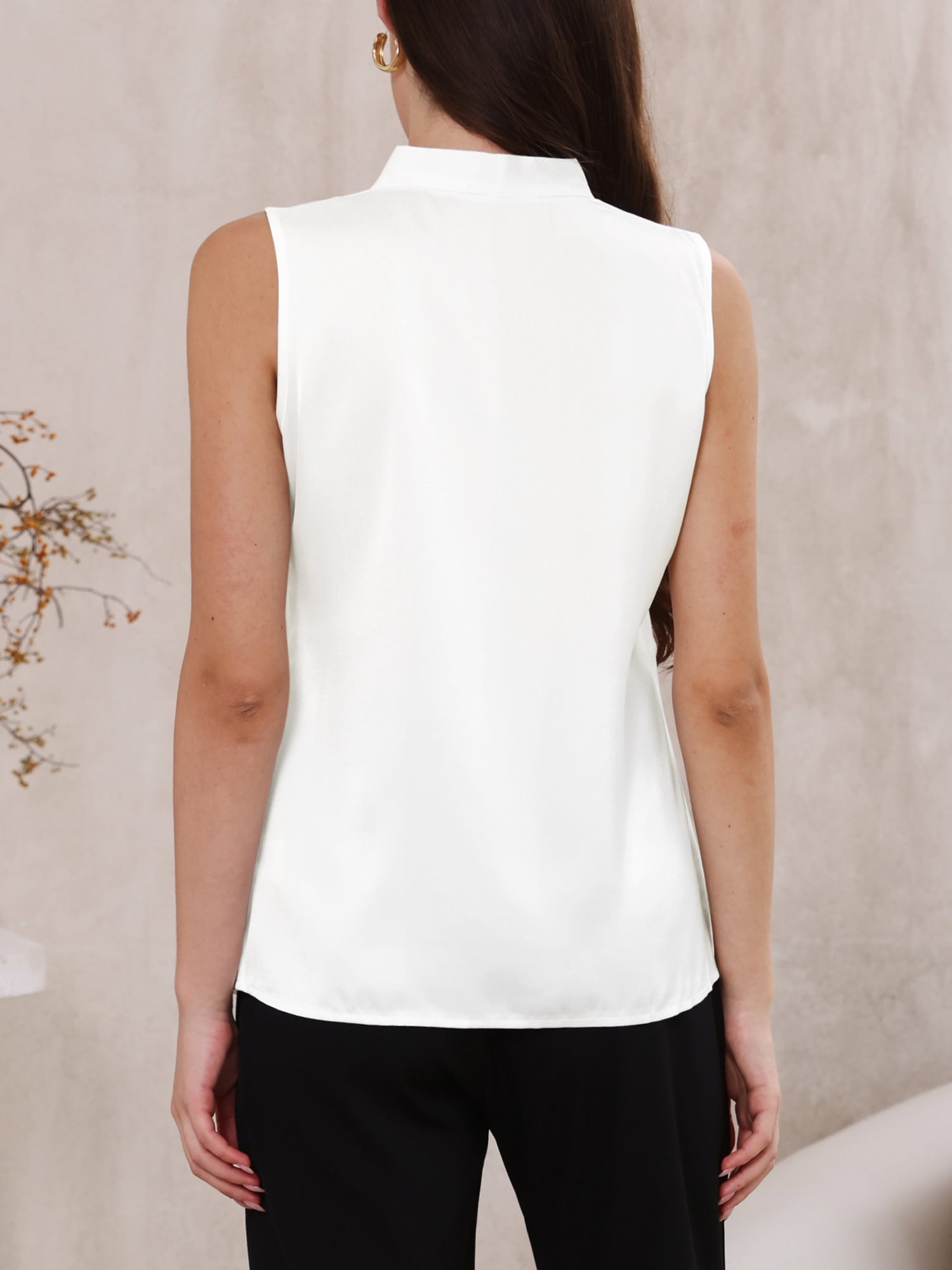 DARING DIVA Women's Satin Tank Top Sleeveless V Neck Business Satin Work Blouse 2XL White
