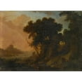 thumbnail image 2 of Pierre Antoine Patel the younger 18x14 Gold Ornate Wood Frame and Double Matted Museum Art Print Titled - Landscape with Hermit (1696), 2 of 4