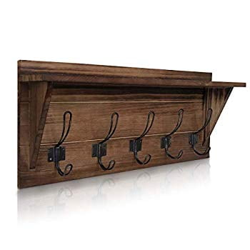 Rustic Wall Mounted Coat Rack Shelf Brown Wooden Country Style 24 Entryway With 5 Rustic Wall Mounted Coat Rack Shelf, Rustic Coat Rack Wall Mounted Shelf With Hooks And Baskets