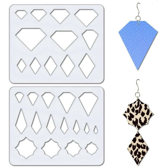 2Pcs Diamond and Rhombus Jewelry Shape Template 2 Styles Acrylic Earrings Making Template Leather Earring Templates WhiteSmoke Cutting Stencil for Earring Necklace Making Jewelry Crafts