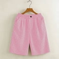 thumbnail image 4 of VV AVEORS Women'S Plaid Cotton Linen Shorts Gingham Loose High Waist Bermuda Wide Leg Summer Beach Casual Lounge Shorts With Pockets Pink M, 4 of 4