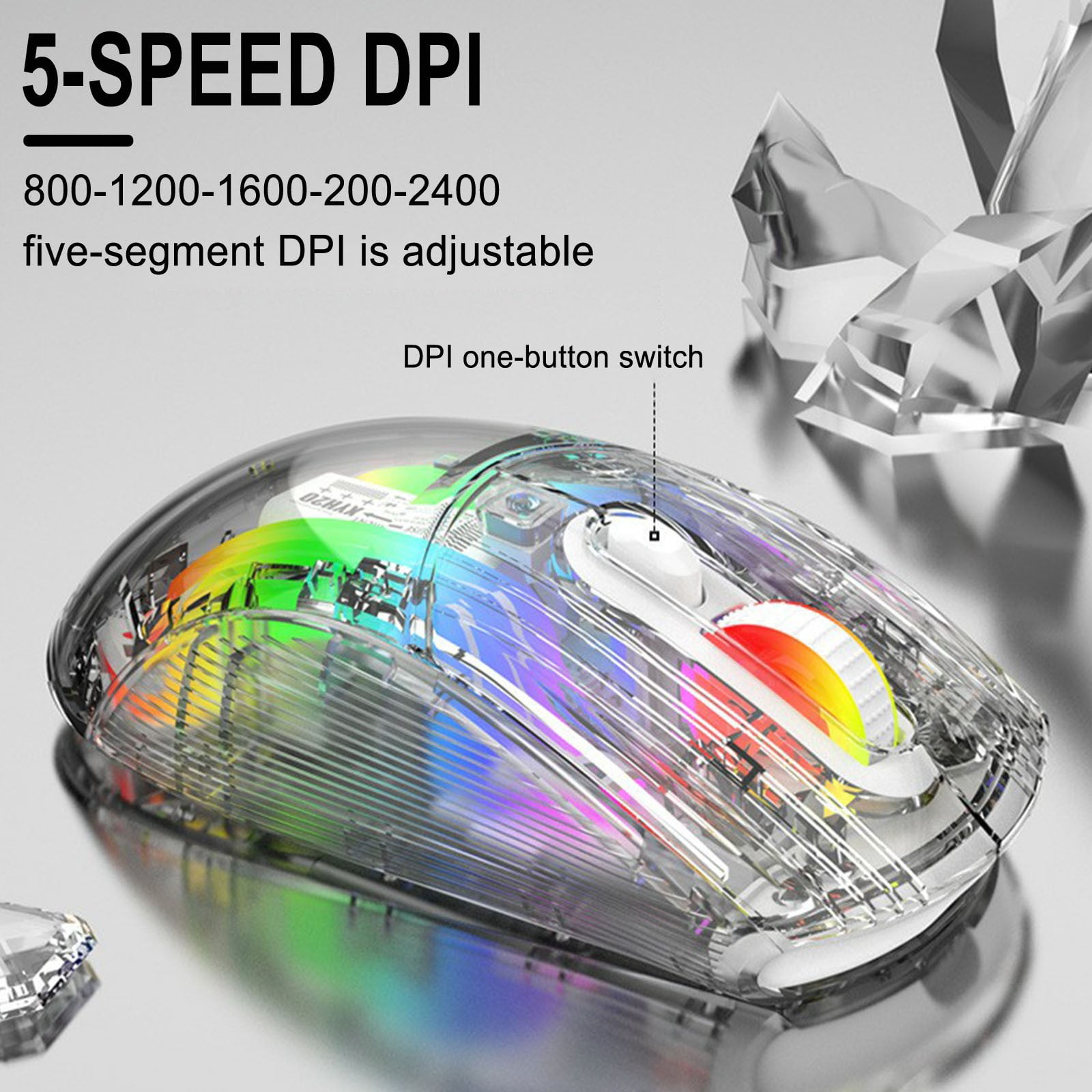 JOGZMZ Wireless Gaming Mouse with Full Transparent Design,Double Mode 2.4G/Bluetooth/wire Mouse,3D RGB Backlit,Ergonomic Silent Mouse with 7 Buttons,