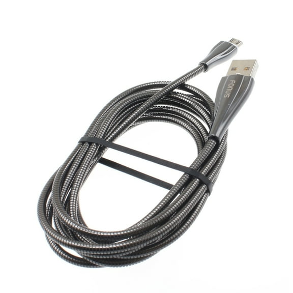 6ft Long Metal USB Cable Fast Charger Cord Power Wire MicroUSB for Alcatel Onyx, Elevate, Allura, Flint, Tru, Dawn, Streak, Conquest, Verso, Tetra, REVVL, Insight, Apprise, Pop Star Nova