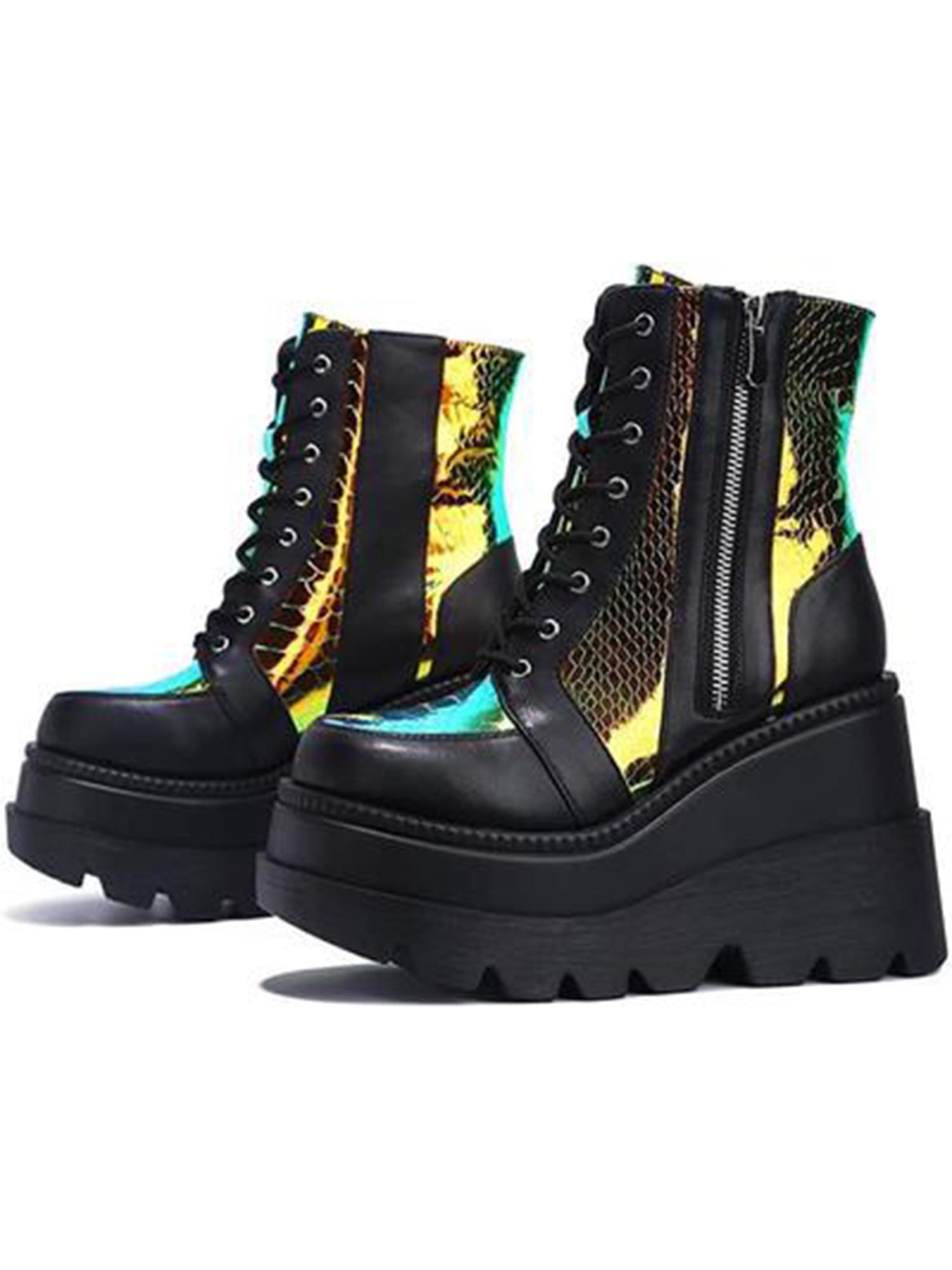 Details about   Women's Punk Lace Up Motor Combat High Platform Heel Block Shoes Ankle Boots 