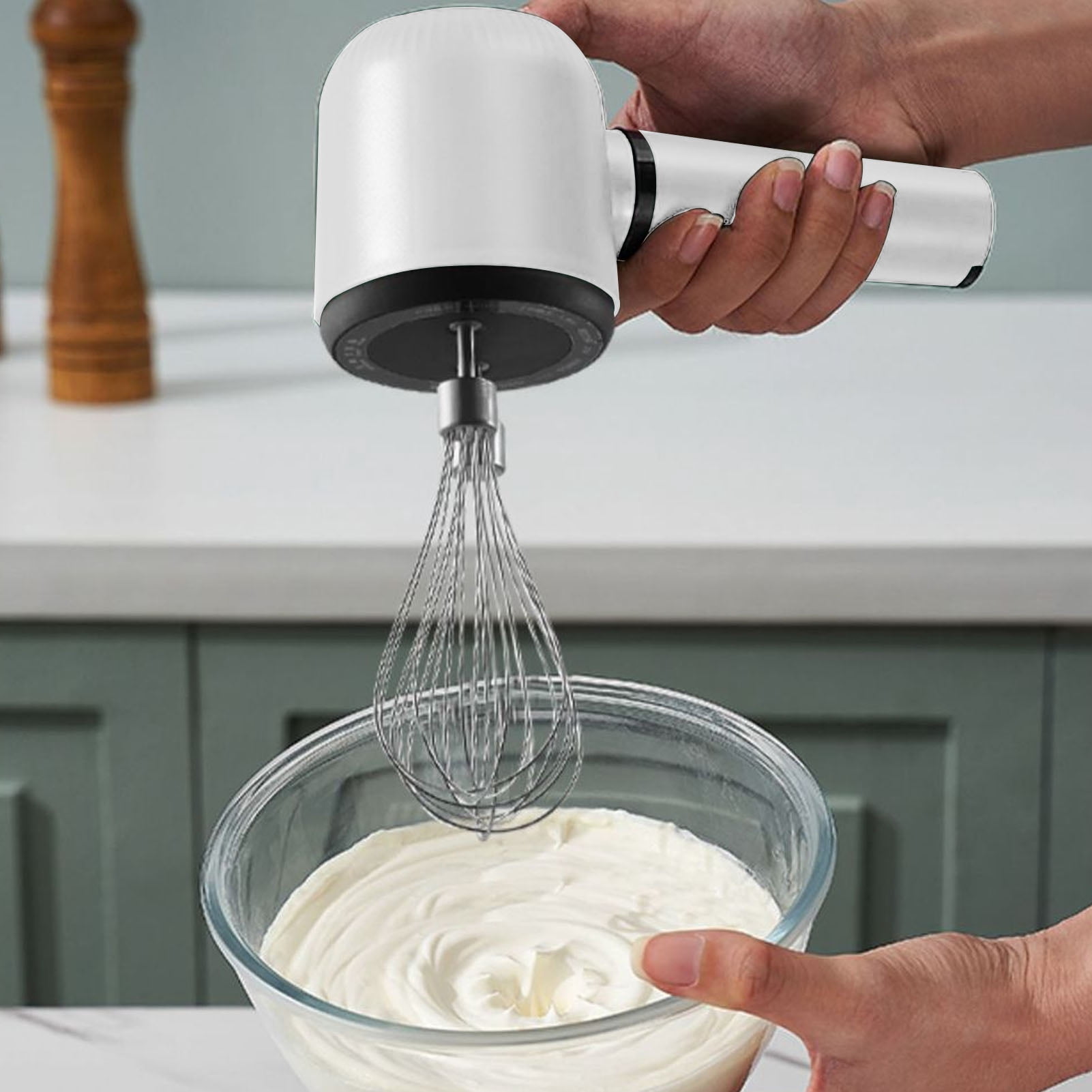 Batteur Électrique, Tête de Mélange Ronde Portable en ABS et Acier Inoxydable, Fouetteur à Lait Électrique à Main avec Baguette, Batteur à Oeufs Sans Fil à 3 Vitesses, Mélangeur pour Milkshake pour