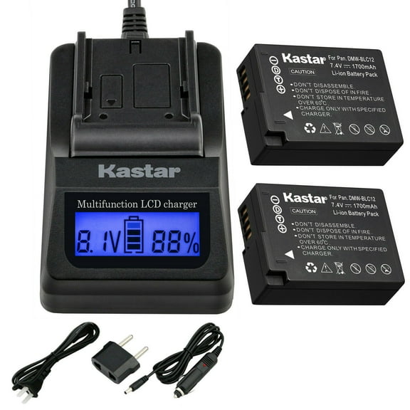 Kastar Fast Charger and Battery (2-Pack) Replacement for Panasonic Lumix DMC-FZ200 FZ1000 G5 G6 GH2 Camera, Panasonic DMW-BLC12 DMW-BLC12E DMW-BLC12GK DMW-BLC12PP, Leica BP-DC12, Sigma BP-51 Battery