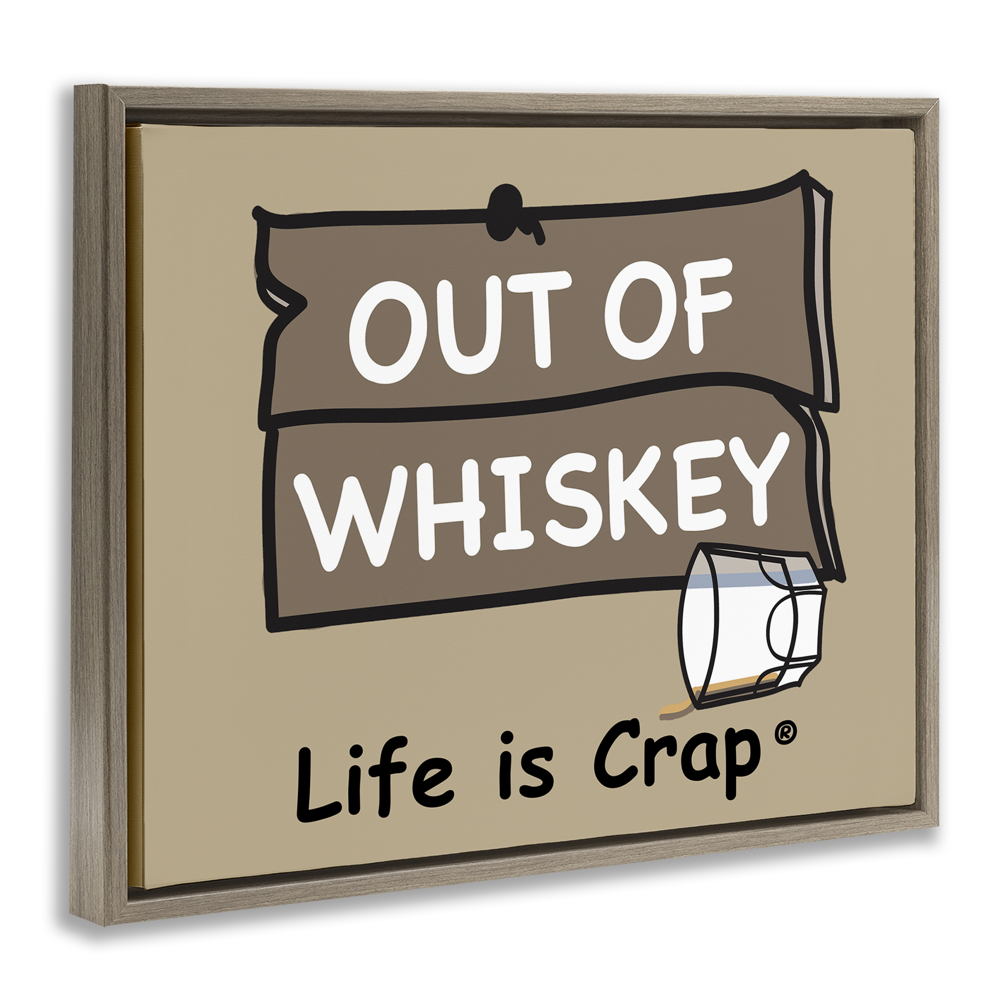 Stupell Industries Out Of Whiskey Novelty & Humor Painting Brown Floater Framed Canvas Art Print Wall Art, 31 x 25