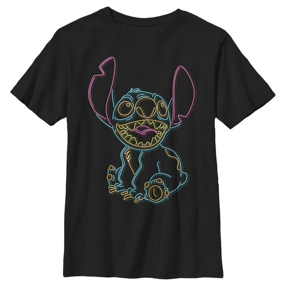 Boy's Lilo & Stitch Neon Stitch Graphic Tee Black X Large