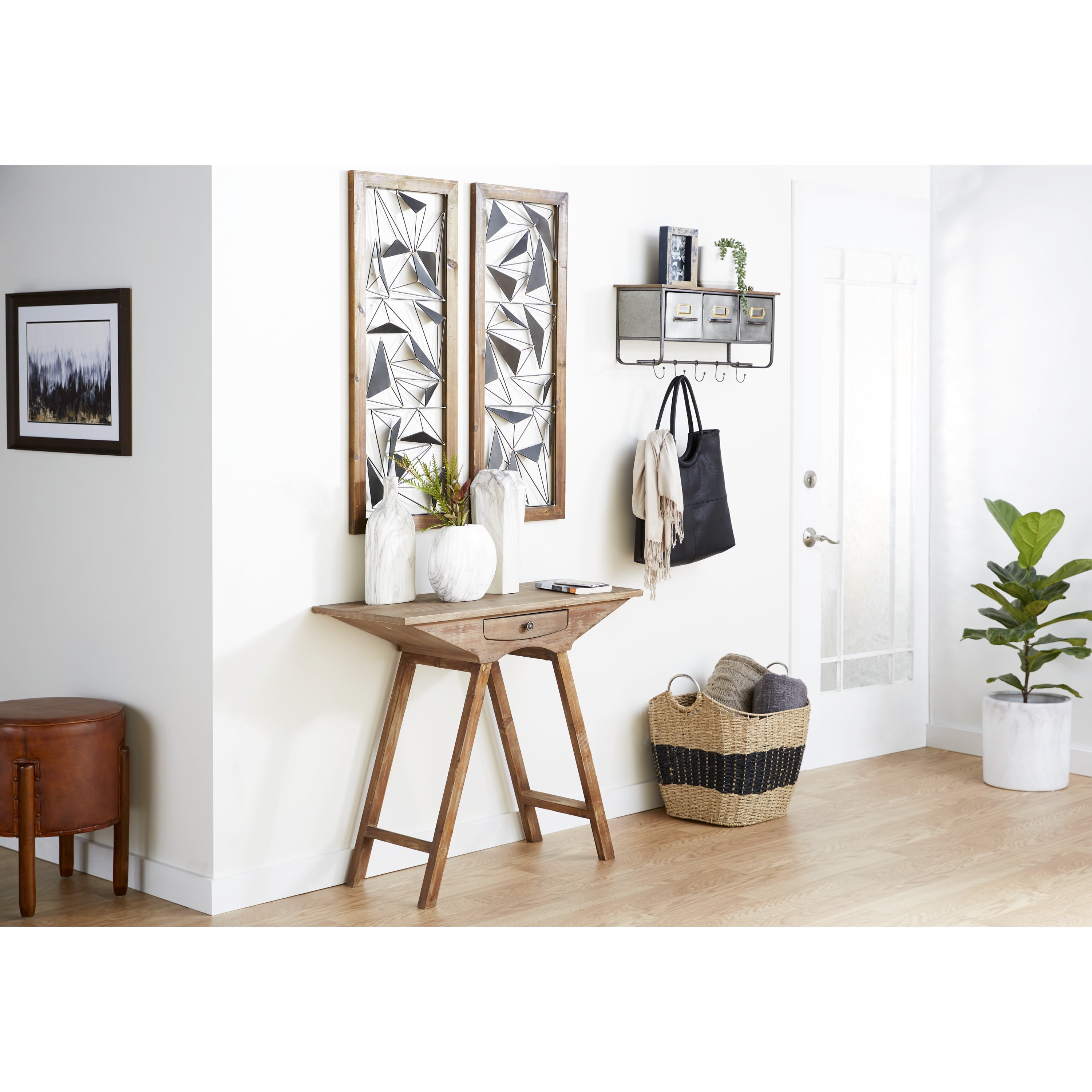 DecMode Black Metal Geometric Wall Decor with Wood Frame (2 Count)