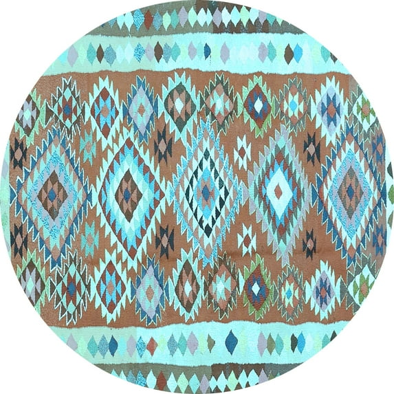 Ahgly Company Indoor Round Oriental Light Blue Traditional Area Rugs, 3' Round