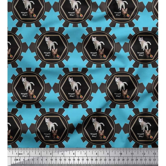 Soimoi Poly Georgette Fabric Hexagon,Dog & Cat Patchwork Printed Fabric 1 Yard 42 Inch Wide