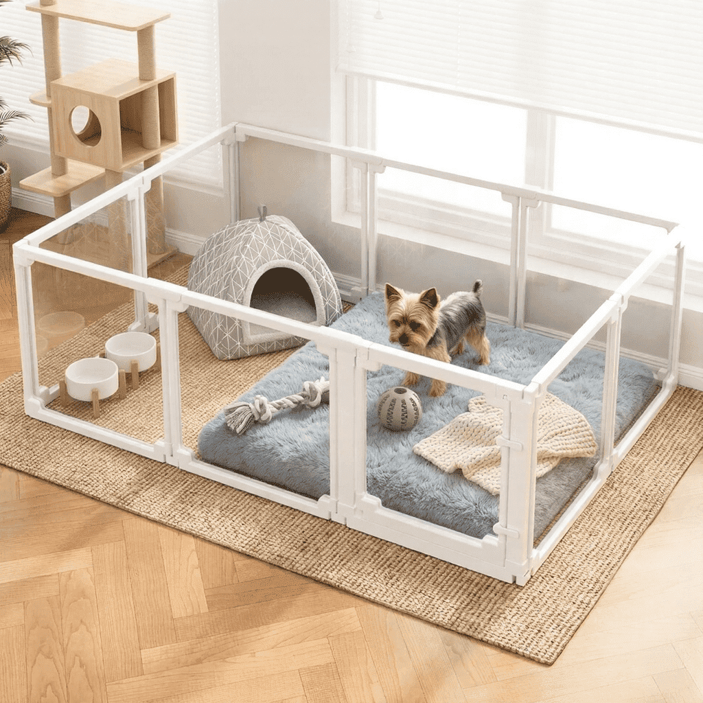Clear Acrylic Dog Playpen for Small/Medium Dogs,Increased 27.8'' Puppy Play Pen Dog Fence Pet Playpen for Indoors,10Panels