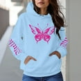 thumbnail image 2 of Wang6 Graphic Hoodies for Womens Causal Loose Fit Butterfly Printed Pullover Sweatshirts Trendy White Fall Long Sleeve V Neck Tops with Pockets Sky Blue L, 2 of 5