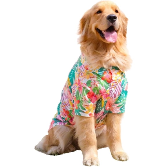 Harikaji Large Dog Hawaiian Costume, Dog's Cool T-Shirts Summer Clothes, Hawaiian Shirt for Large Dogs, Design for Summer Luau Style Beach Camp Vacation Red 6XL