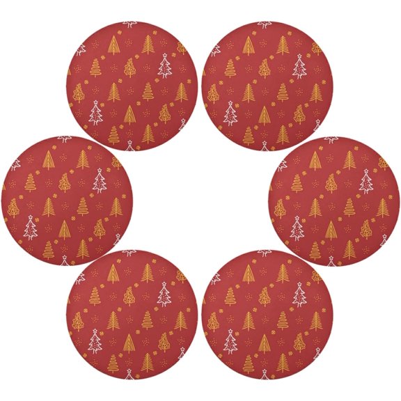 SKYSONIC Christmas Tree Round Placemats for Dining Table Non-Slip Heat-Resistant Polyester Table Mats Set of 6 Washable Table Mats for Kitchen Dining Table Decoration