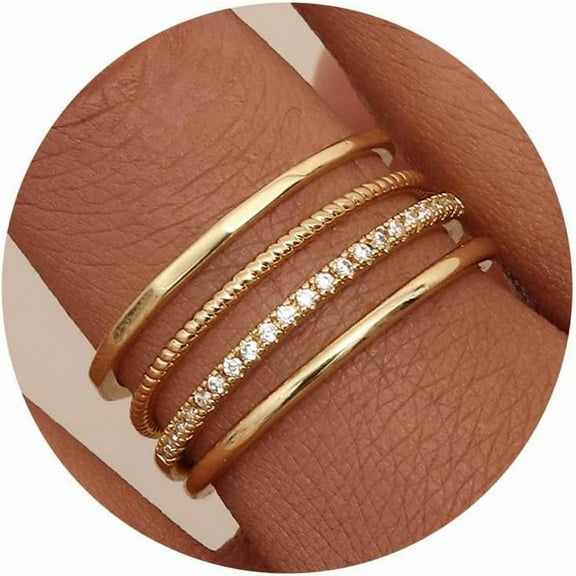 14K Gold Plated 1.3mm Thin Stackable Rings for Women - Minimalist Non Tarnish Half Cubic Zirconia Band Rings - Dainty Trendy Statement Stacking Rings Set Size 6-10