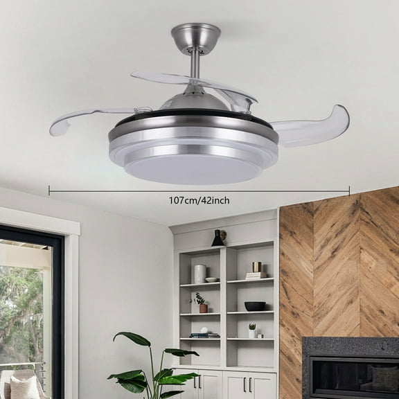 42 Inch Ceiling Fan Light, Silver Ceiling Fan Light, Ceiling Fan Light With Remote Control 6 Wind Speed Gears