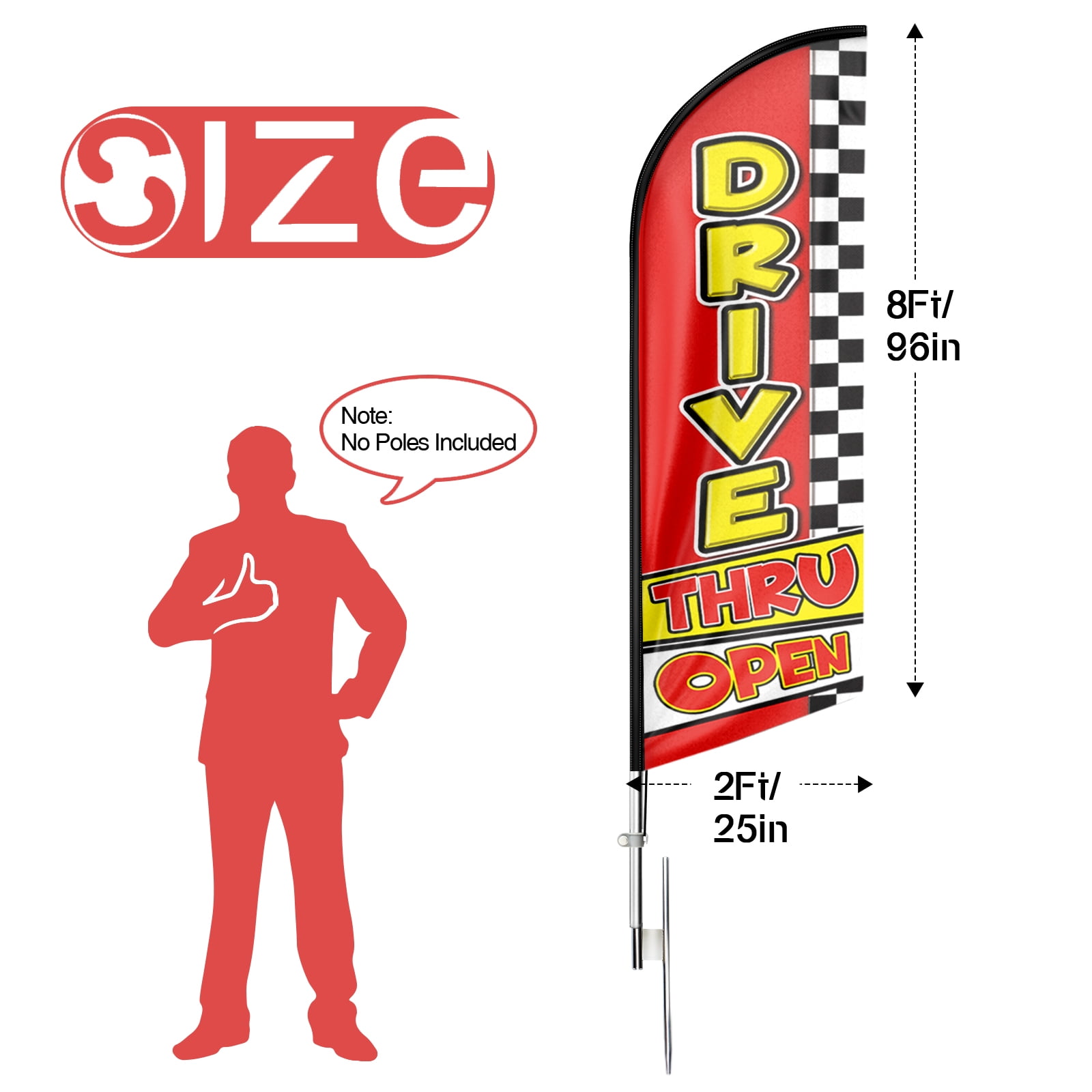Drive Thru Open Sign Feather Flag,8FT Drive Thru Open outdoor advertising flag, Drive Thru Open Business Sign,Drive Thru Open Swooper Flag（FLAG ONLY）