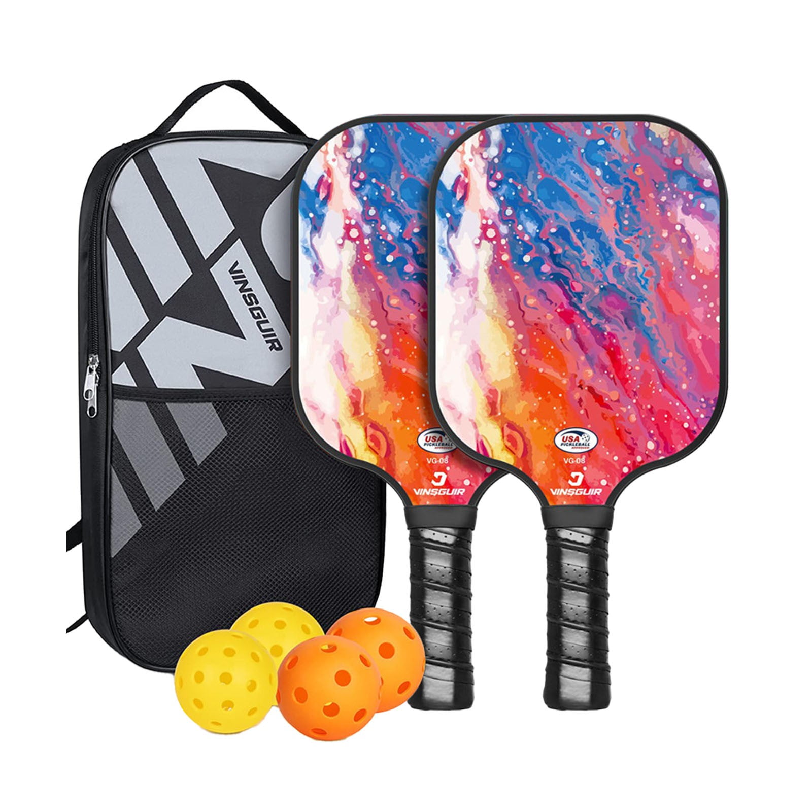 Set Pickleball Complet - 2 Raquettes Fibre De Verre USAPA + Balles Intérieur/extérieur - Pour Débutants Et Joueurs