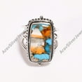 thumbnail image 3 of Orange Spiny Oyster Turquoise Stone 925 Sterling Silver Statement Ring Gift for Her and Him, 3 of 5