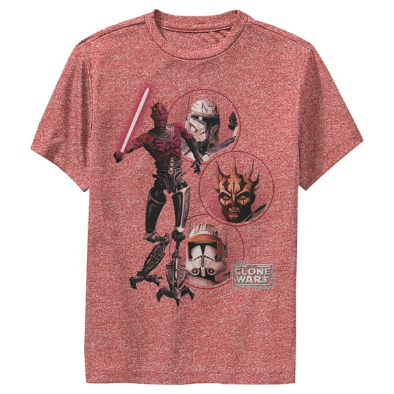 Boy's Star Wars: The Clone Wars Dark Side Group Shot  Performance Graphic Tee Red Heather X Large