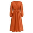 thumbnail image 6 of Fashion Lindreshi Fall Dresses for Women Homecoming Dresses Women's Fashion Vintage V Neck Long Sleeve Solid Dresses, 6 of 8